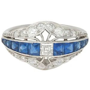 Durand & Co. Art Deco 2.29 CTW Sapphire Diamond Platinum Vintage Bombé Band Ring