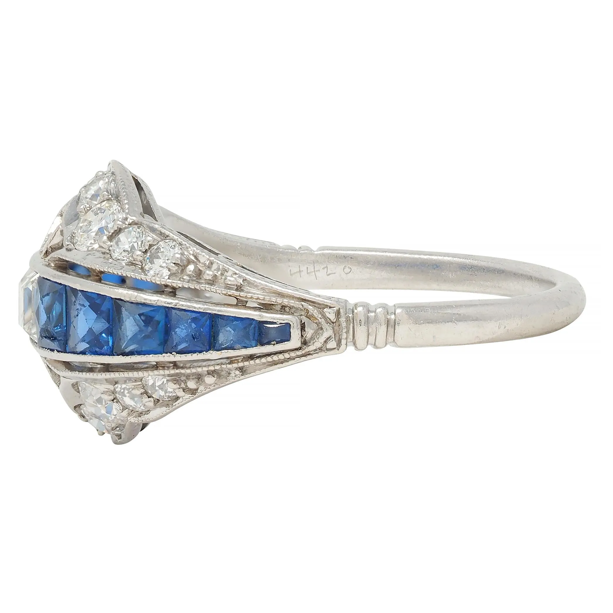 Durand & Co. Art Deco 2.29 CTW Sapphire Diamond Platinum Vintage Bombé Band Ring