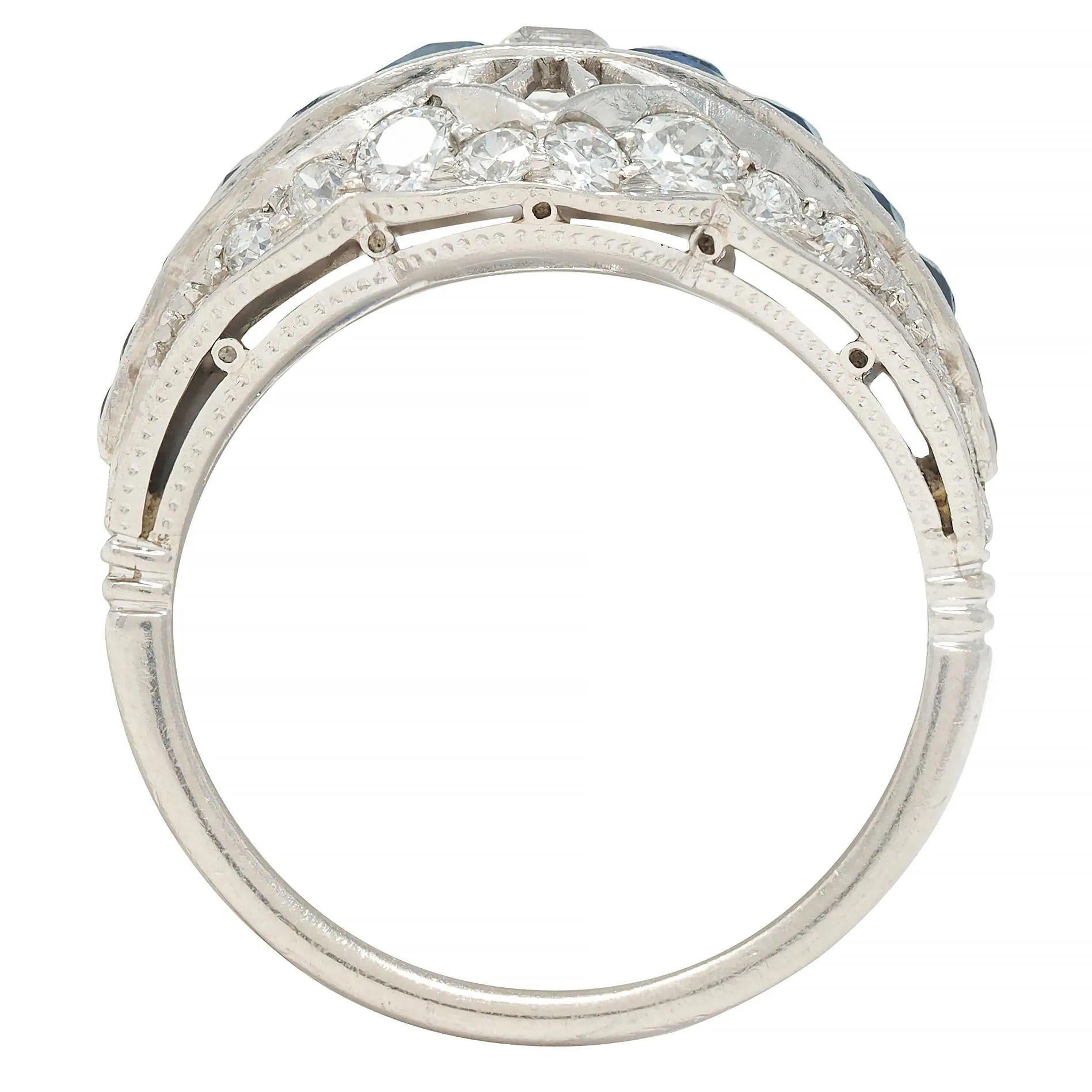 Durand & Co. Art Deco 2.29 CTW Sapphire Diamond Platinum Vintage Bombé Band Ring