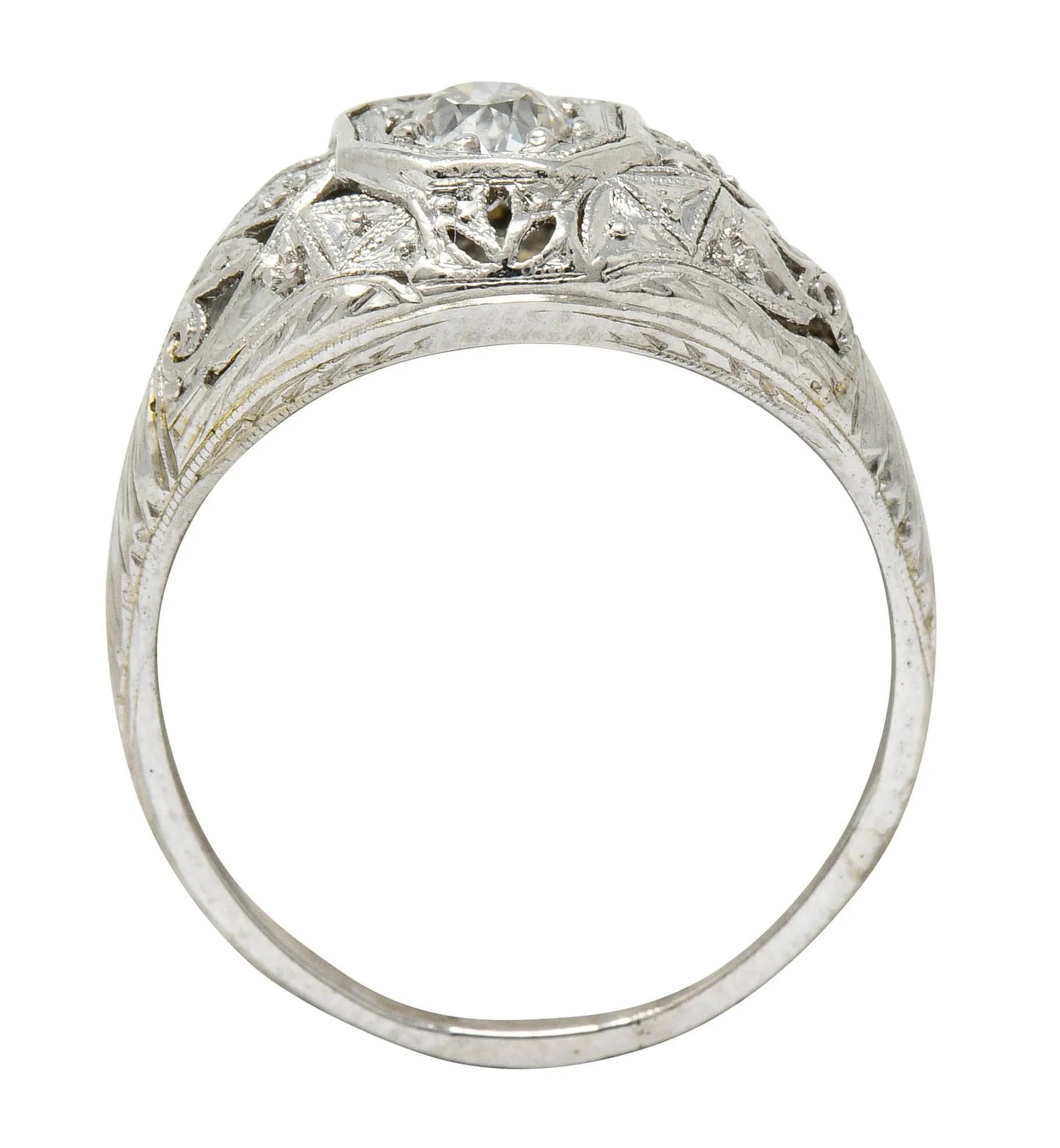 Early Art Deco 0.34 CTW Diamond Platinum-Topped 18 Karat White Gold Foliate Engagement Ring