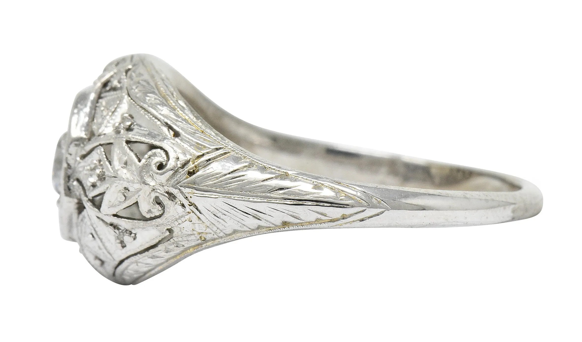 Early Art Deco 0.34 CTW Diamond Platinum-Topped 18 Karat White Gold Foliate Engagement Ring