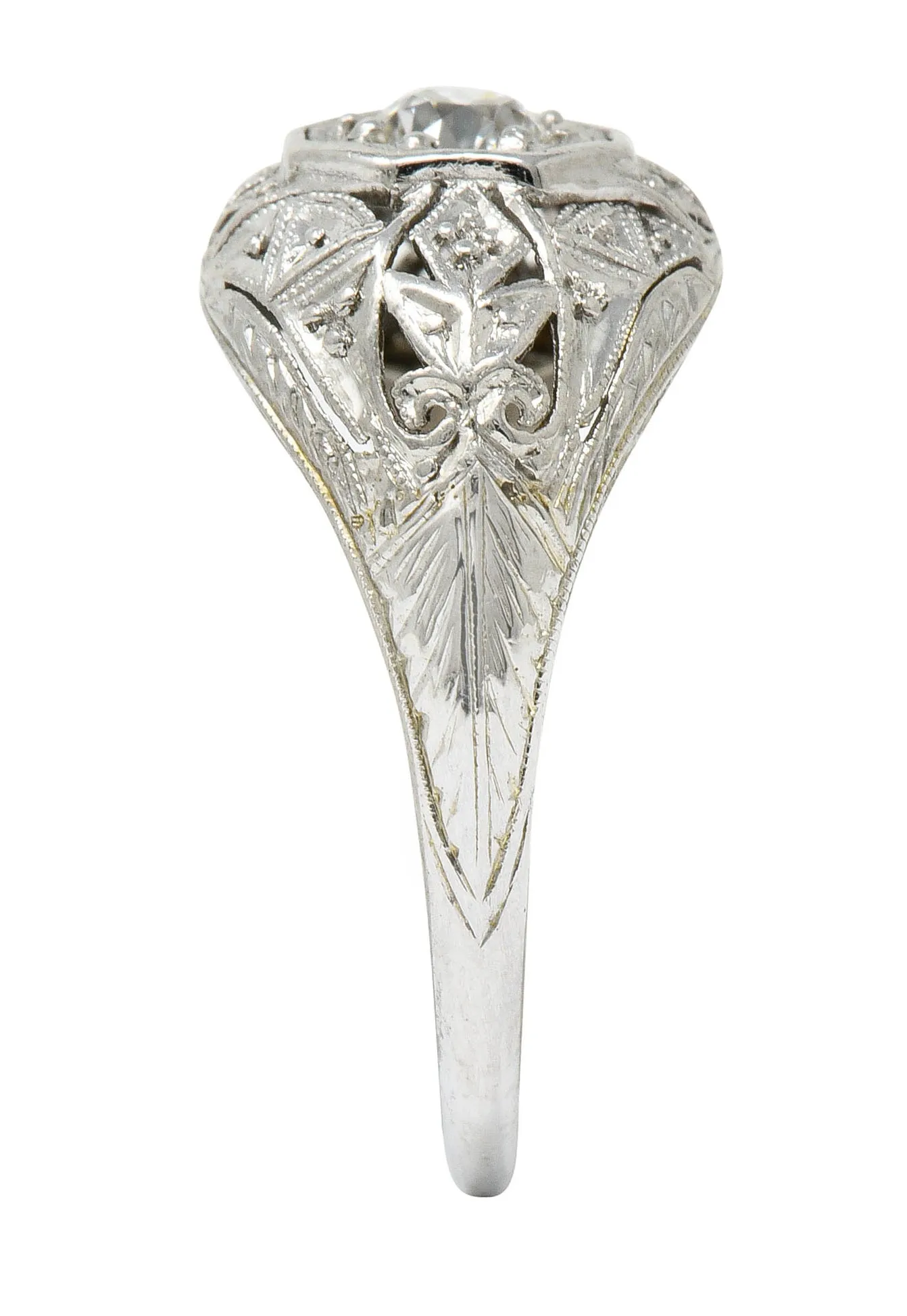 Early Art Deco 0.34 CTW Diamond Platinum-Topped 18 Karat White Gold Foliate Engagement Ring