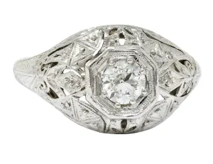 Early Art Deco 0.34 CTW Diamond Platinum-Topped 18 Karat White Gold Foliate Engagement Ring