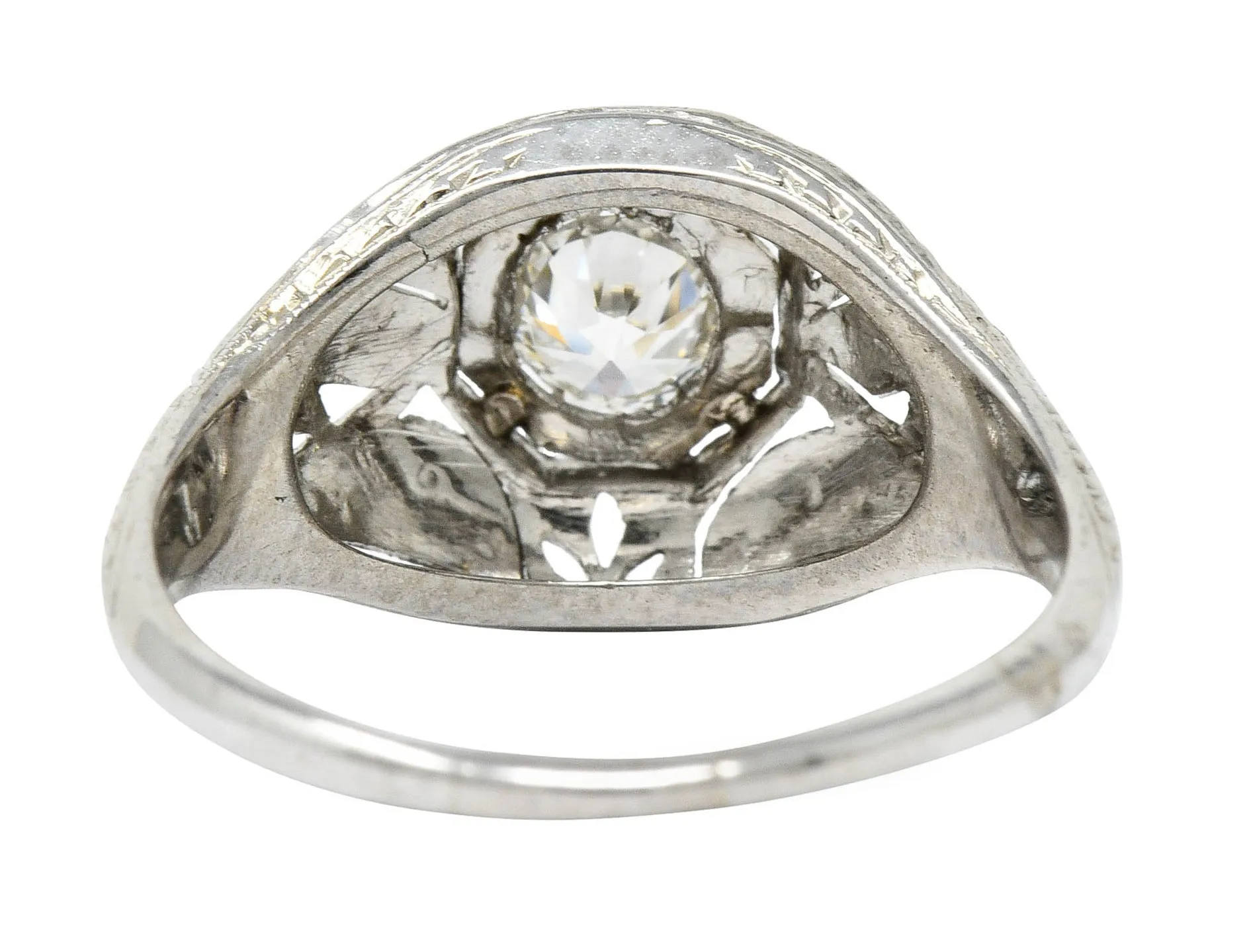 Early Art Deco 0.34 CTW Diamond Platinum-Topped 18 Karat White Gold Foliate Engagement Ring