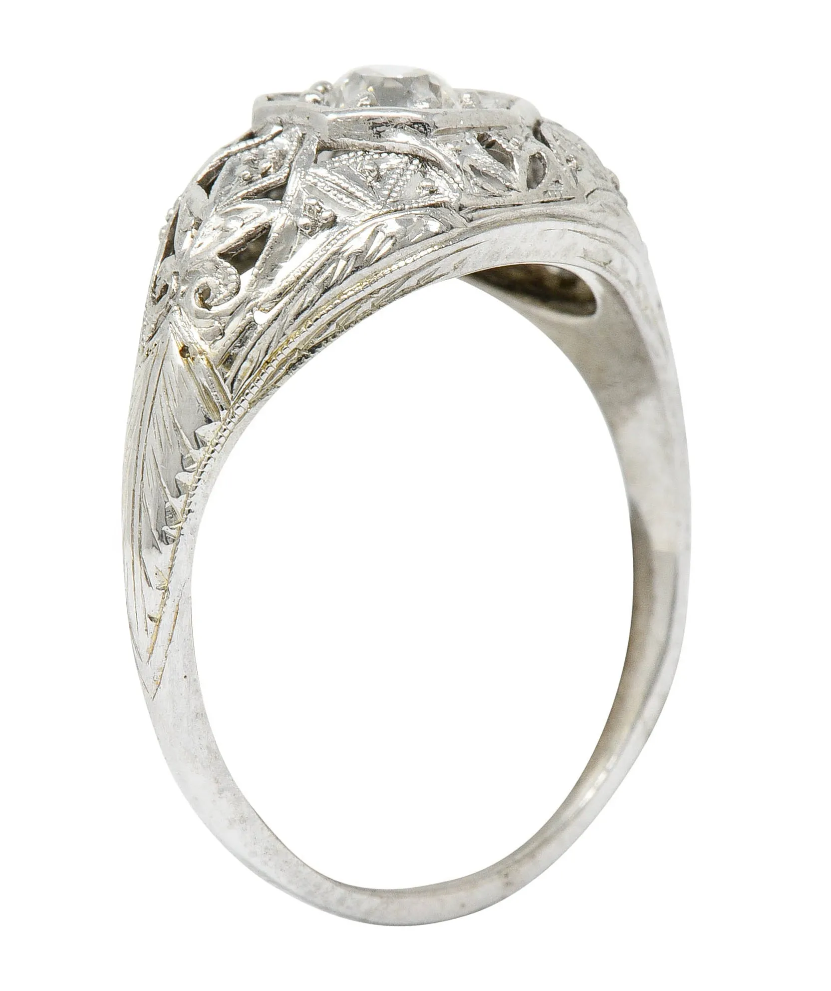 Early Art Deco 0.34 CTW Diamond Platinum-Topped 18 Karat White Gold Foliate Engagement Ring