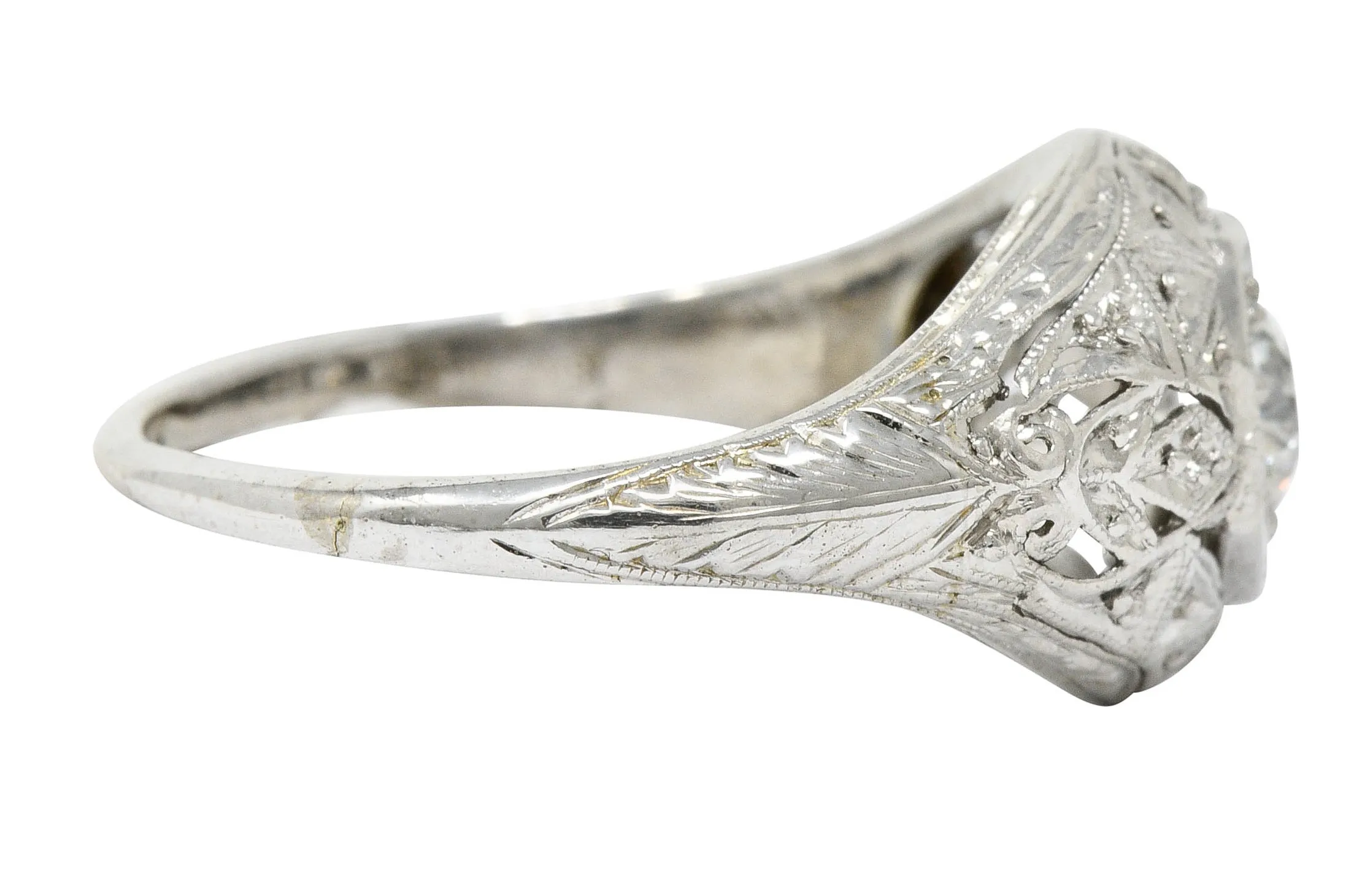 Early Art Deco 0.34 CTW Diamond Platinum-Topped 18 Karat White Gold Foliate Engagement Ring