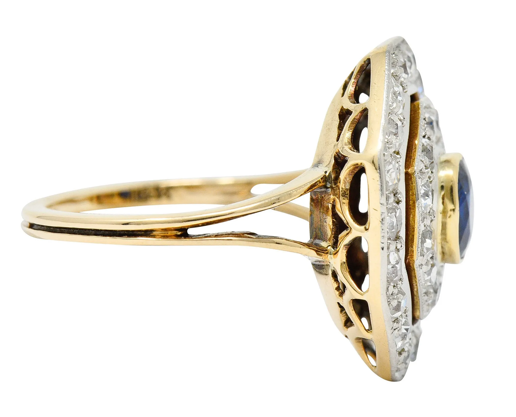 Early Art Deco 1.95 CTW Sapphire Diamond Platinum-Topped 14 Karat Gold Octagonal Cluster Ring