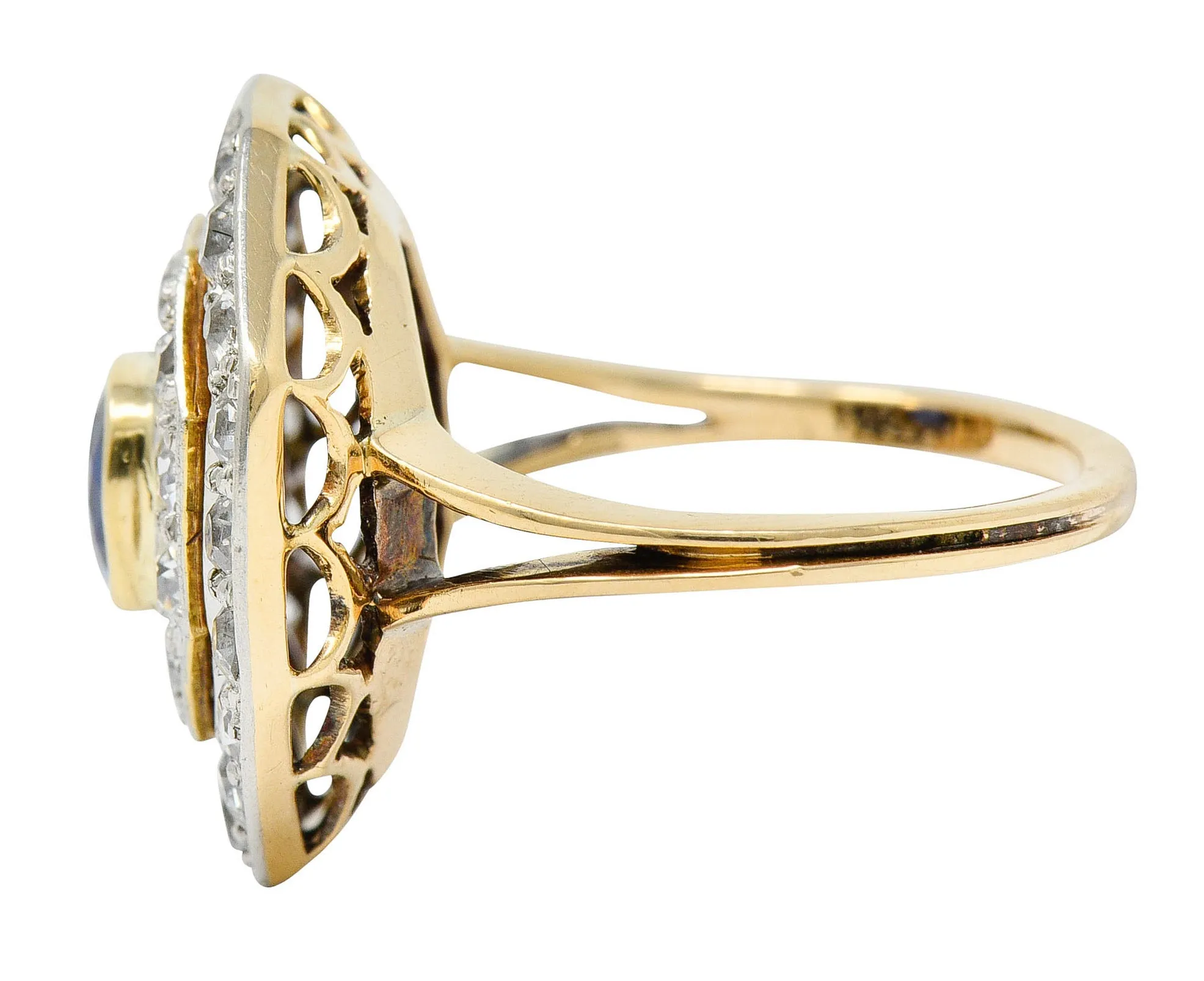 Early Art Deco 1.95 CTW Sapphire Diamond Platinum-Topped 14 Karat Gold Octagonal Cluster Ring