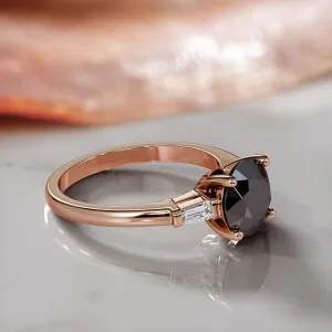 Ecbon Shade - Art-Deco Natural Black Diamond Round Engagement Ring
