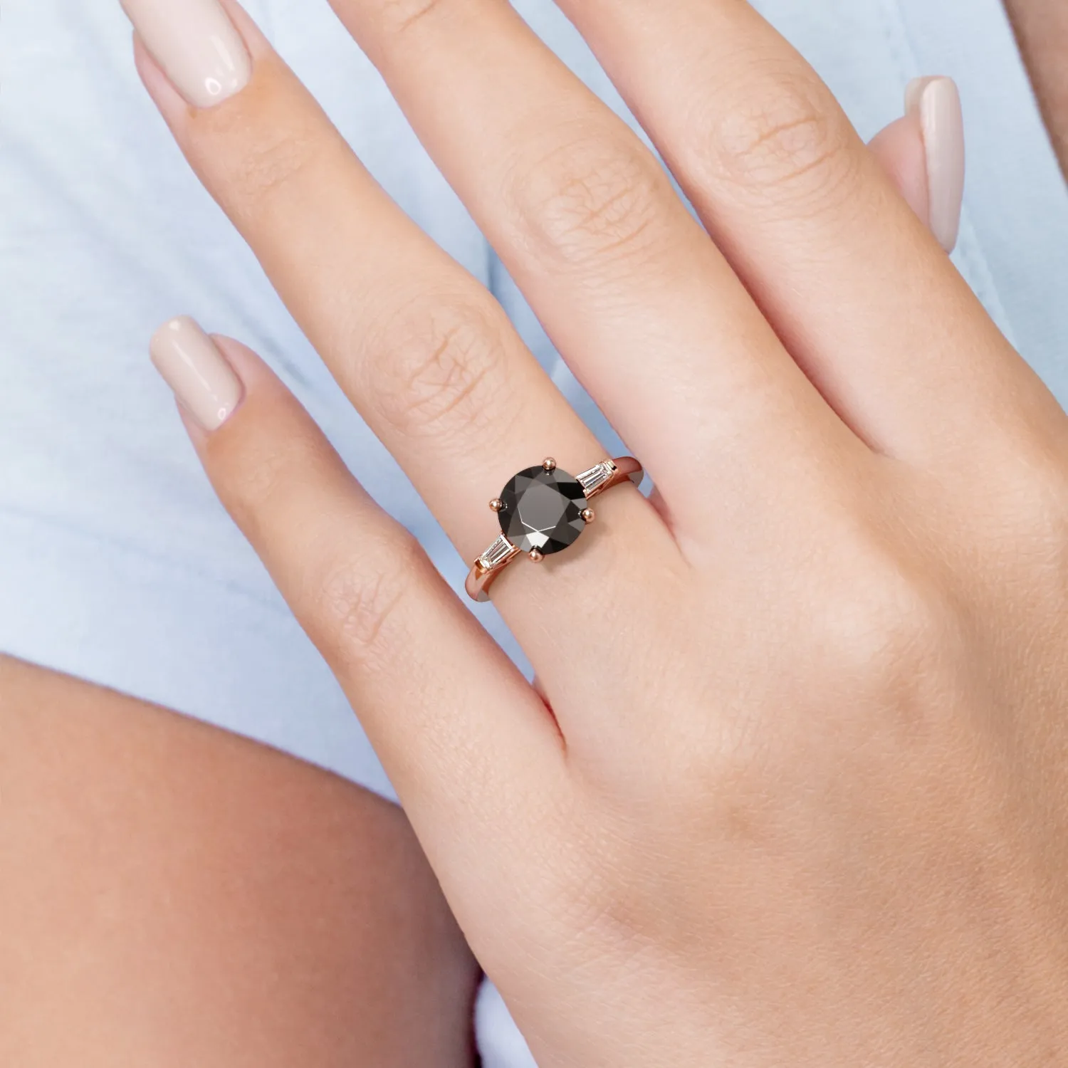 Ecbon Shade - Art-Deco Natural Black Diamond Round Engagement Ring