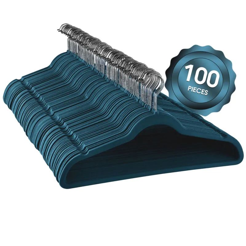 Elama Home 100 Piece Velvet Slim Profile Heavy Duty Felt Hangers with Stainless