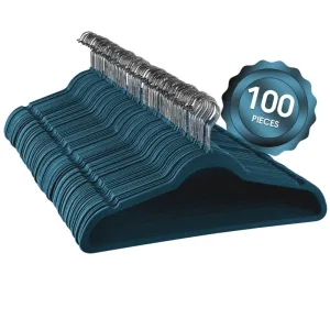 Elama Home 100 Piece Velvet Slim Profile Heavy Duty Felt Hangers with Stainless