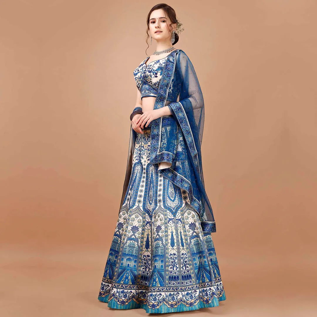 Electric Blue and White Lehenga Set