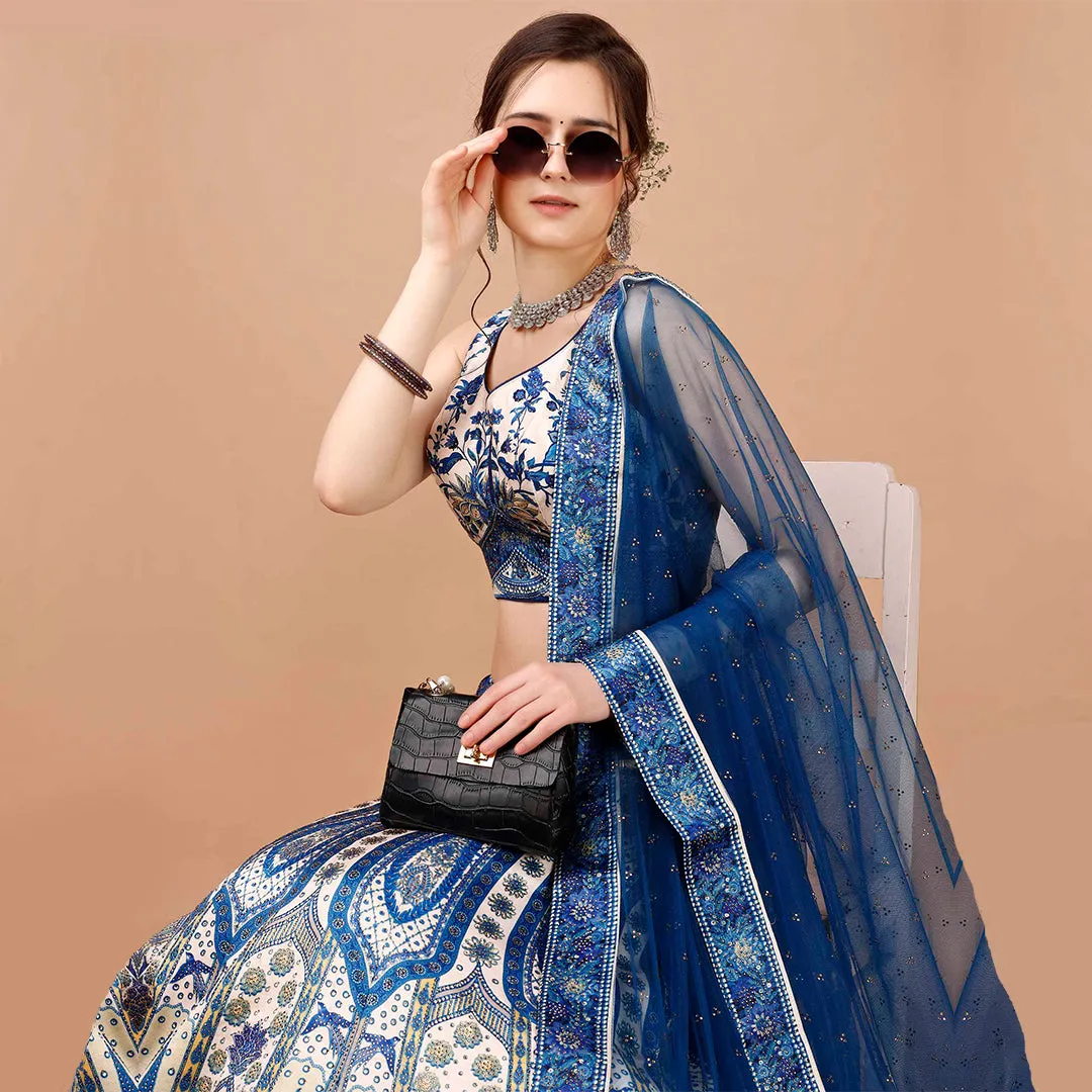 Electric Blue and White Lehenga Set
