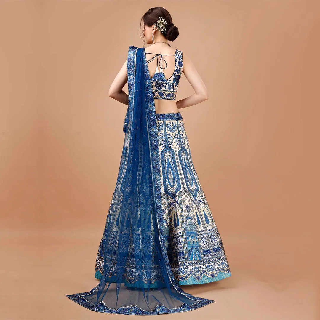 Electric Blue and White Lehenga Set