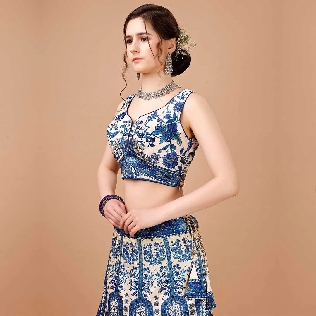Electric Blue and White Lehenga Set