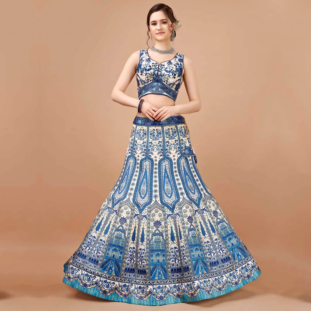 Electric Blue and White Lehenga Set