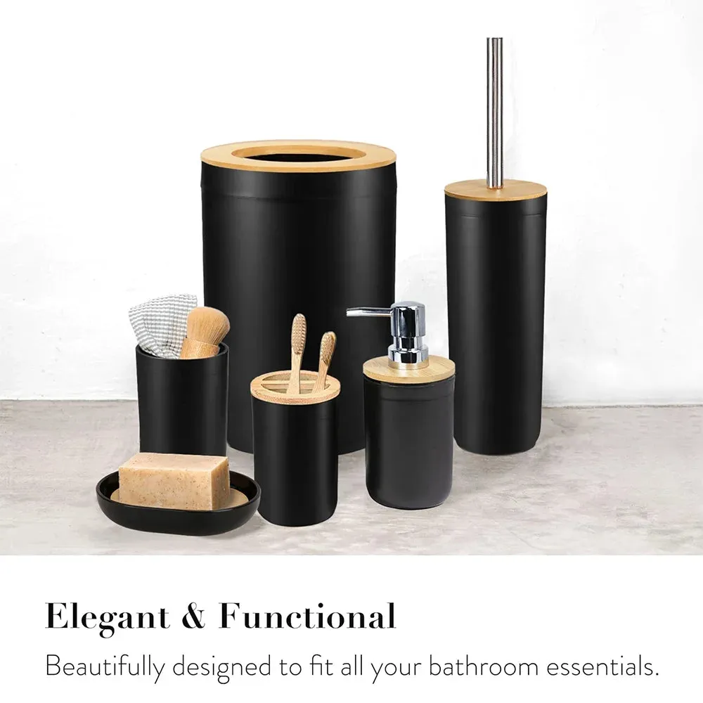 Elegant 6-Piece Bamboo & Plastic Bath Accessories Sets, Black