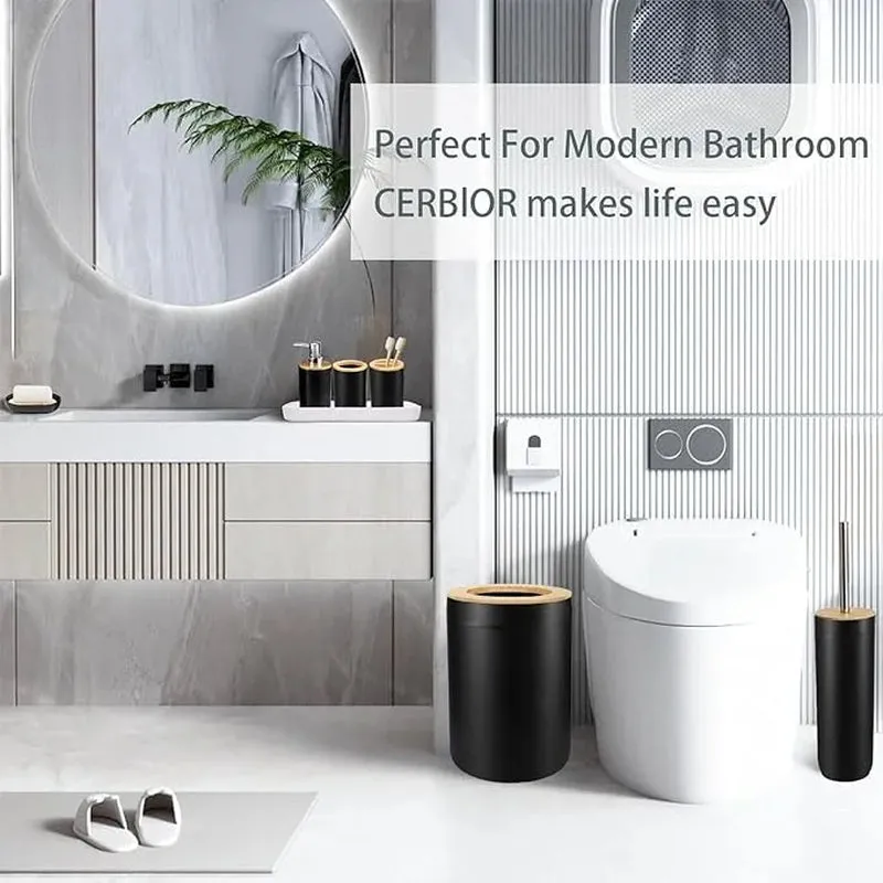 Elegant 6-Piece Bamboo & Plastic Bath Accessories Sets, Black