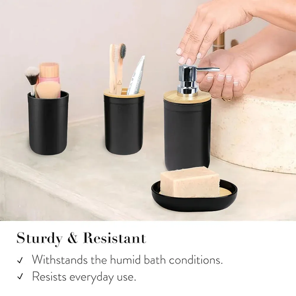 Elegant 6-Piece Bamboo & Plastic Bath Accessories Sets, Black
