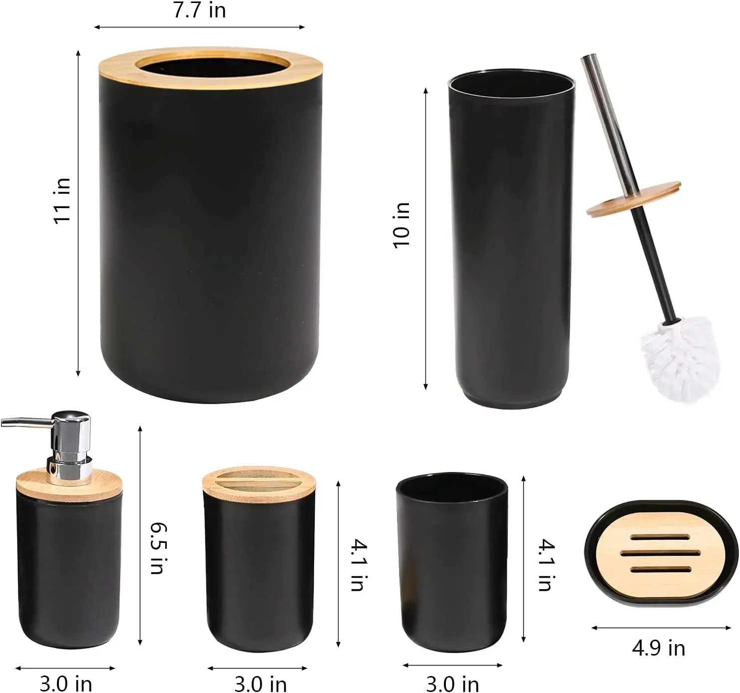 Elegant 6-Piece Bamboo & Plastic Bath Accessories Sets, Black