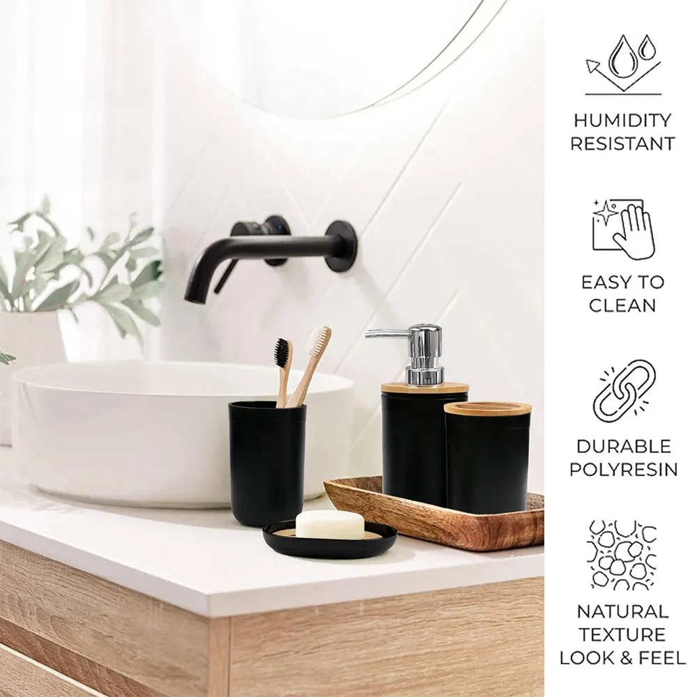 Elegant 6-Piece Bamboo & Plastic Bath Accessories Sets, Black