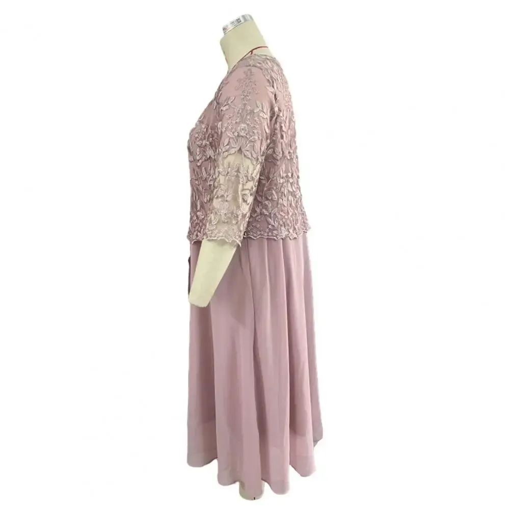 Elegant Plus Size Faux Two-Piece Lace Embroidered Evening Gown