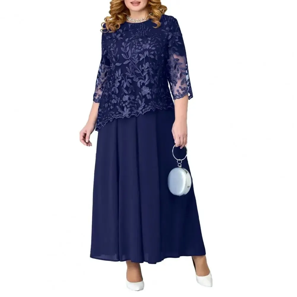 Elegant Plus Size Faux Two-Piece Lace Embroidered Evening Gown