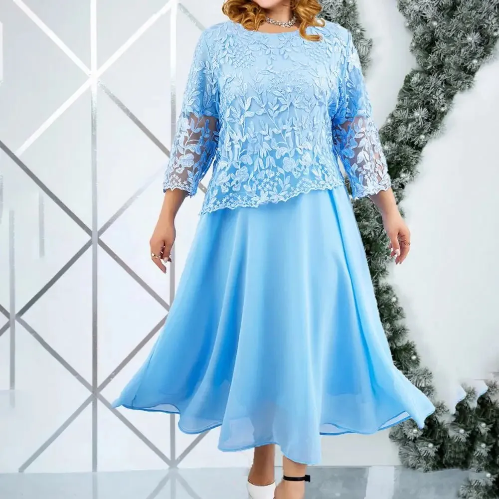 Elegant Plus Size Faux Two-Piece Lace Embroidered Evening Gown