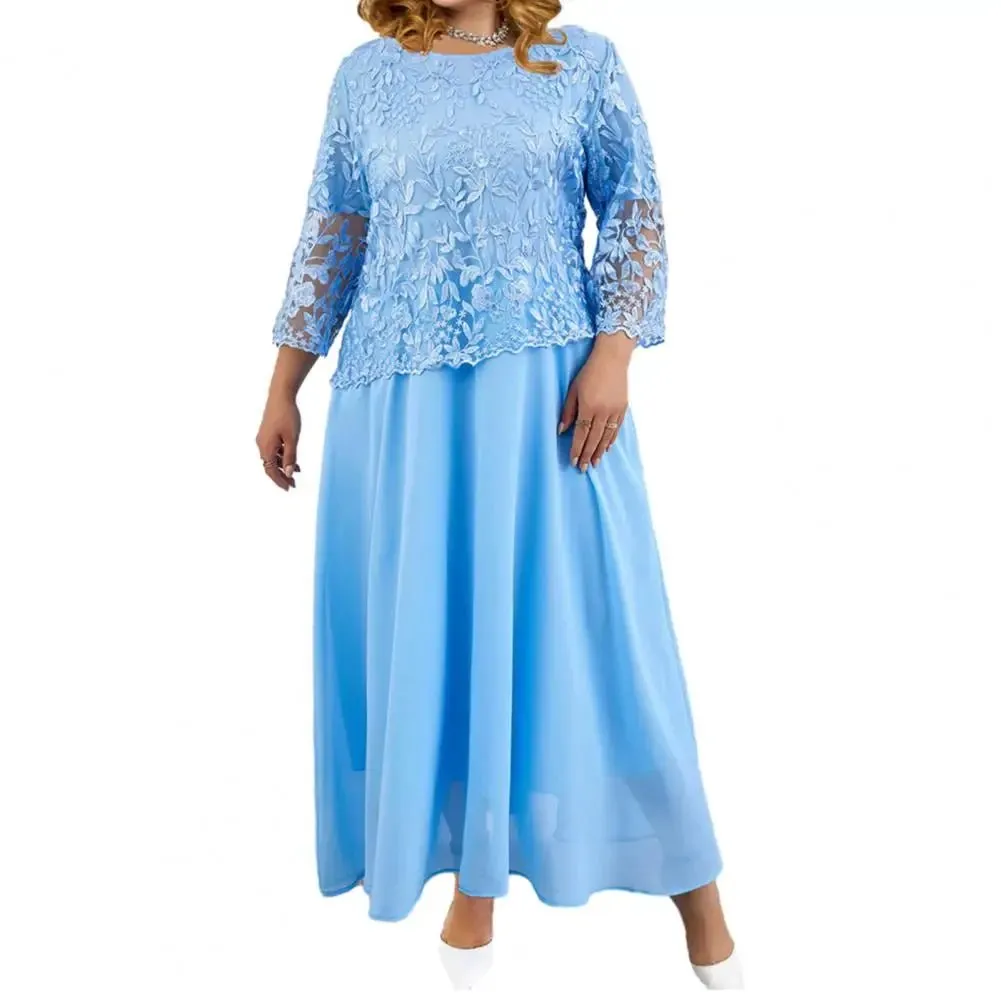 Elegant Plus Size Faux Two-Piece Lace Embroidered Evening Gown