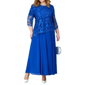 Elegant Plus Size Faux Two-Piece Lace Embroidered Evening Gown