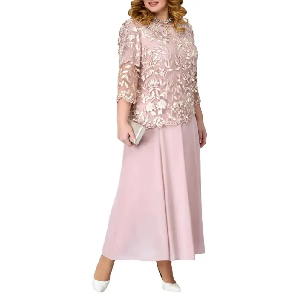 Elegant Plus Size Faux Two-Piece Lace Embroidered Evening Gown