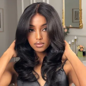 Elegant Put on & Go Layered Wavy Curtain Bangs 4x4 Lace Closure Wig