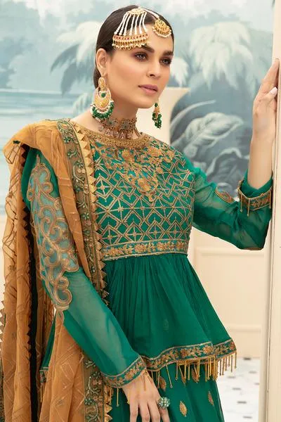 Embroidered Chiffon Frock with Lehnga  #N0014