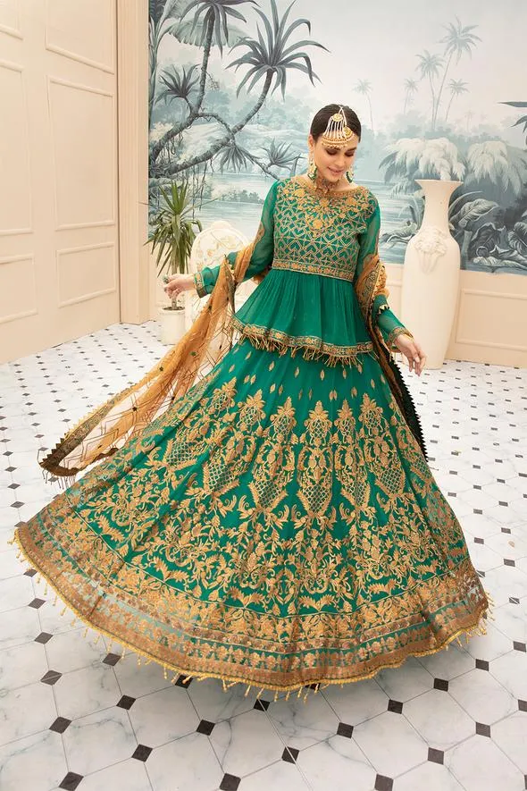 Embroidered Chiffon Frock with Lehnga  #N0014