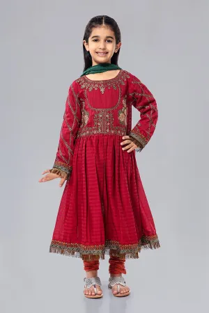 Embroidered Kids Frock for Eid in Red Color #N9031
