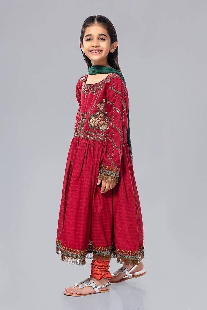 Embroidered Kids Frock for Eid in Red Color #N9031