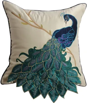 Embroidered Peacock Decorative Throw Pillow