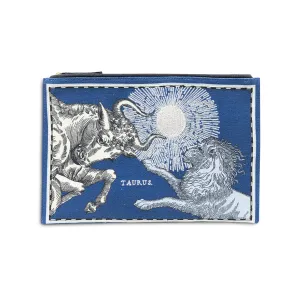 Embroidered Pouch, Astro Taurus In Blue #11