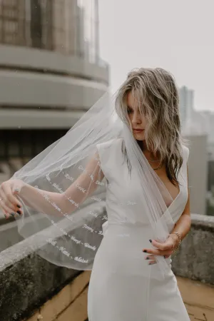 Embroidered Short Bridal Veil with Names, Monogram Veil