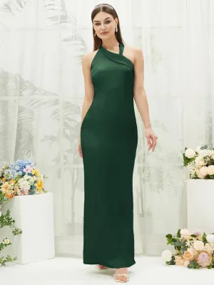 Emerald Green Silk Satin Halter Neck Sheath Sleeveless Bridesmaid Dress