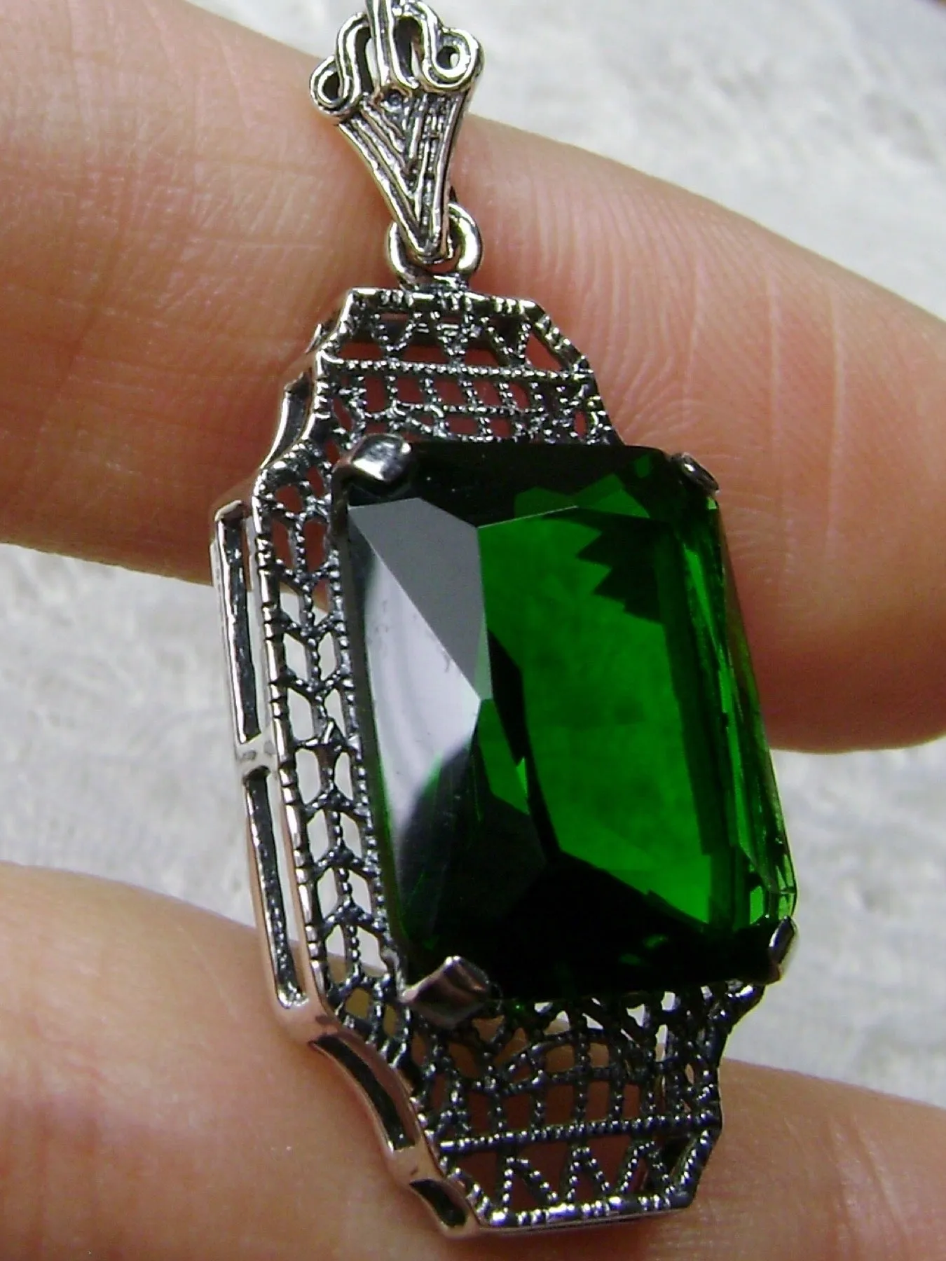 Emerald Pendant, 1930s Art Deco Jewelry #P13