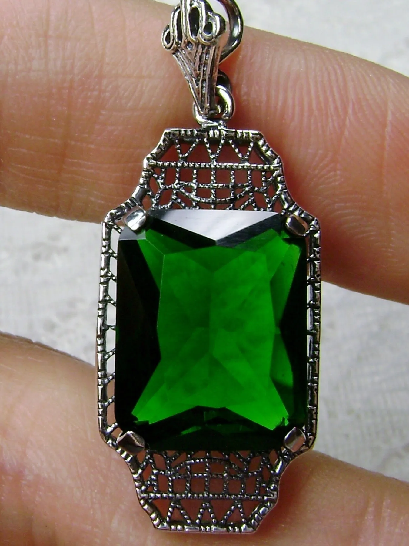 Emerald Pendant, 1930s Art Deco Jewelry #P13