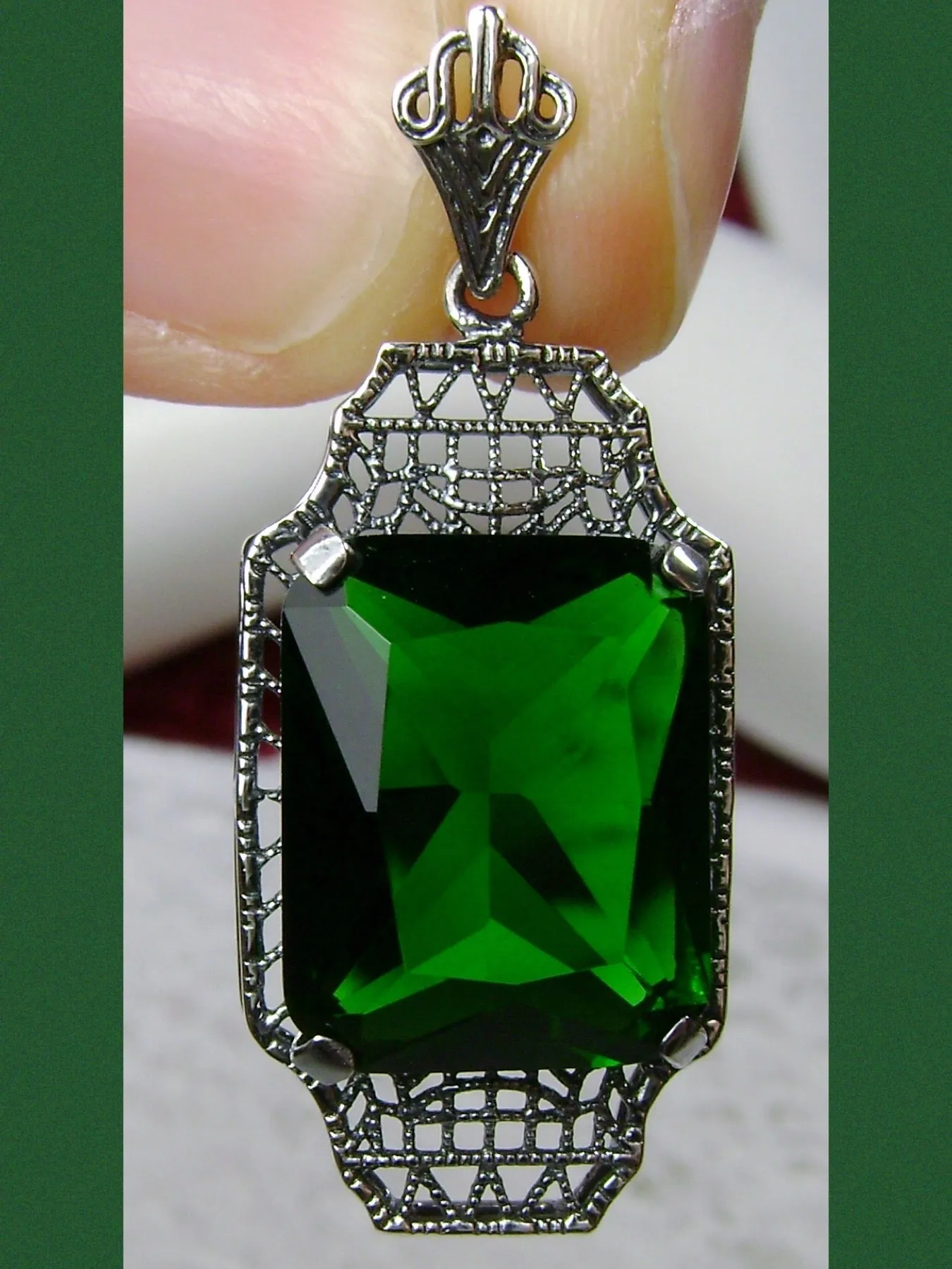 Emerald Pendant, 1930s Art Deco Jewelry #P13