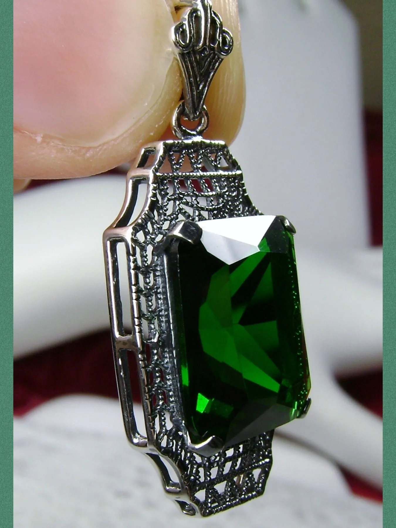 Emerald Pendant, 1930s Art Deco Jewelry #P13