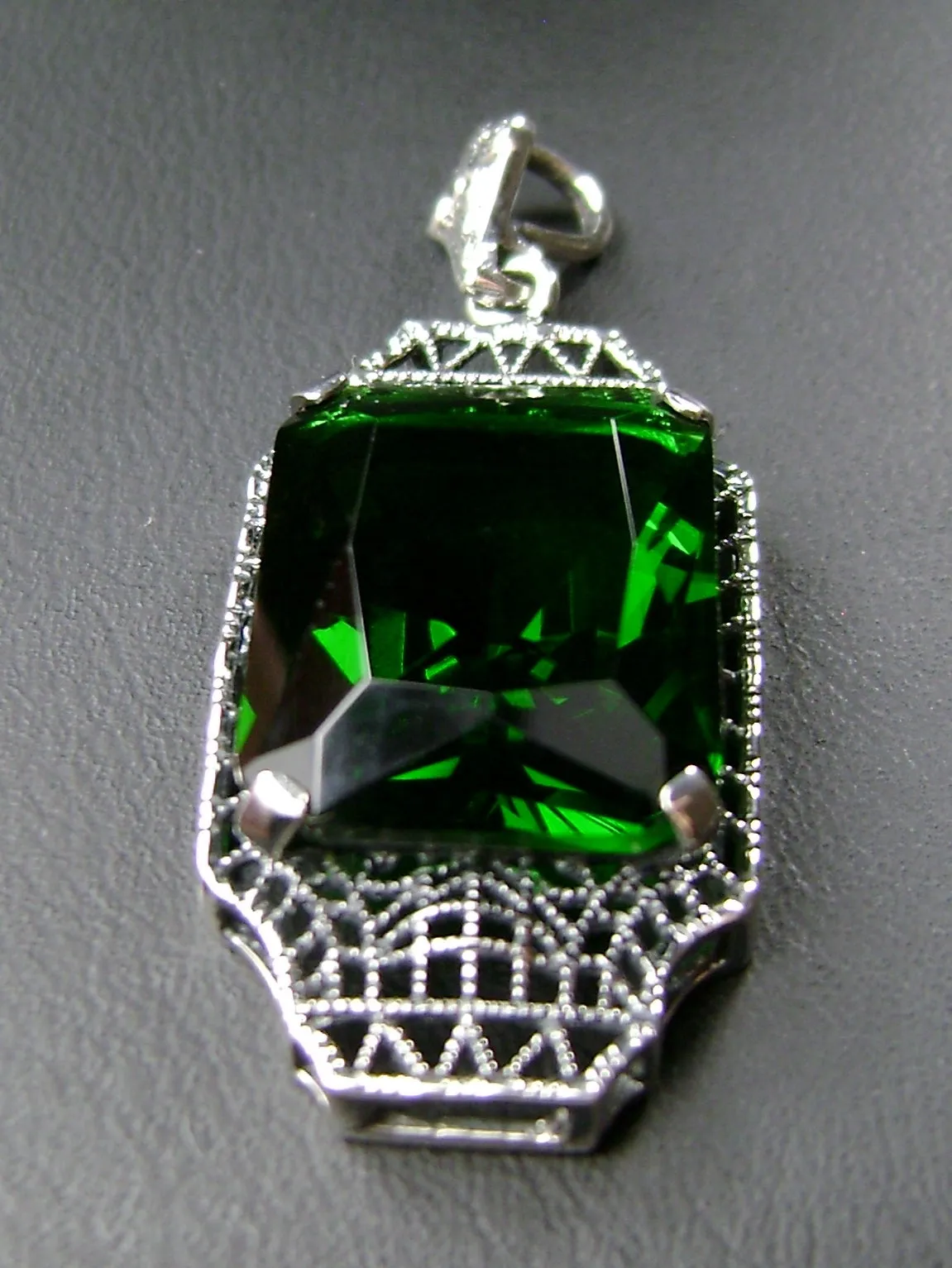 Emerald Pendant, 1930s Art Deco Jewelry #P13