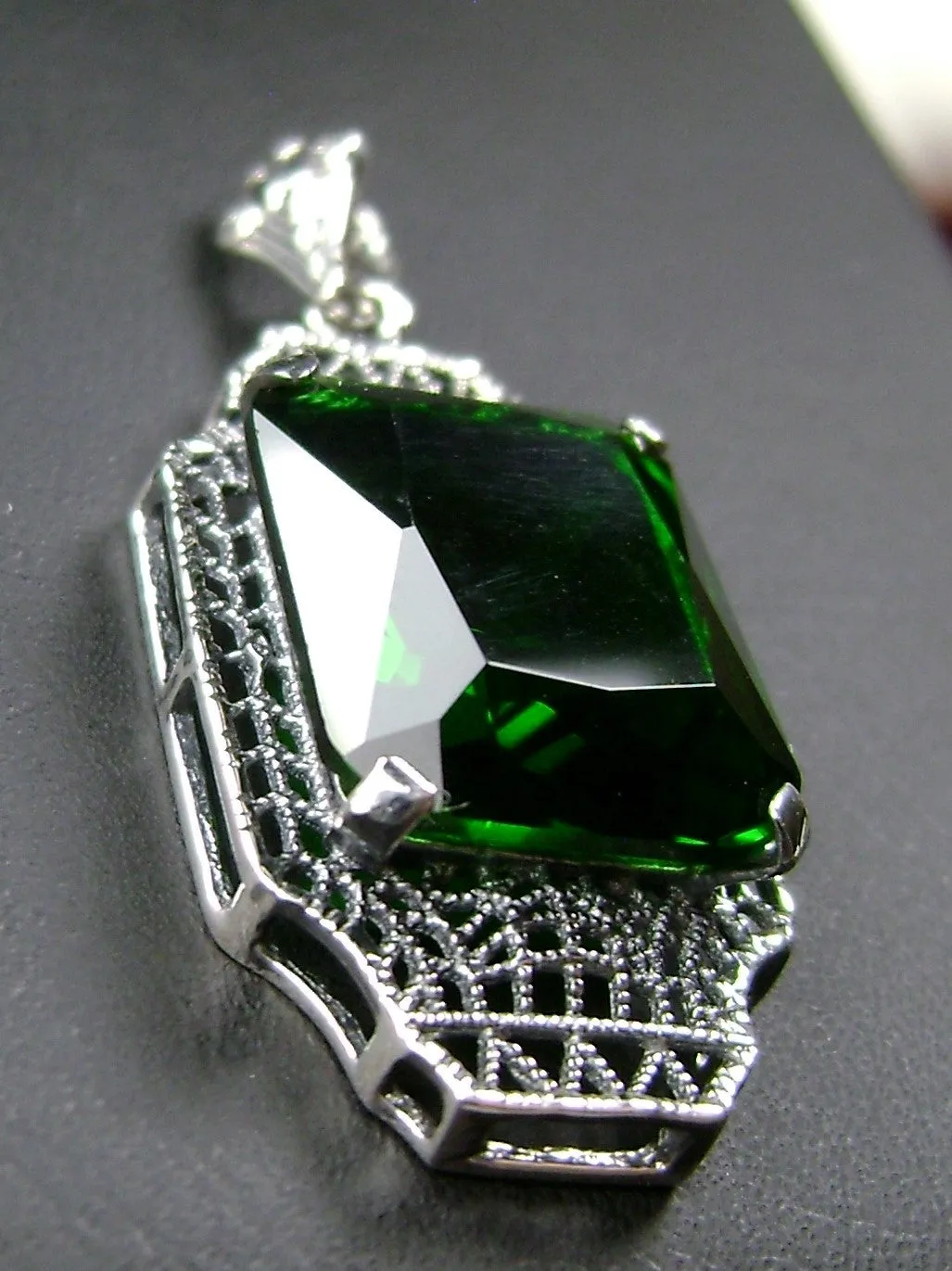 Emerald Pendant, 1930s Art Deco Jewelry #P13