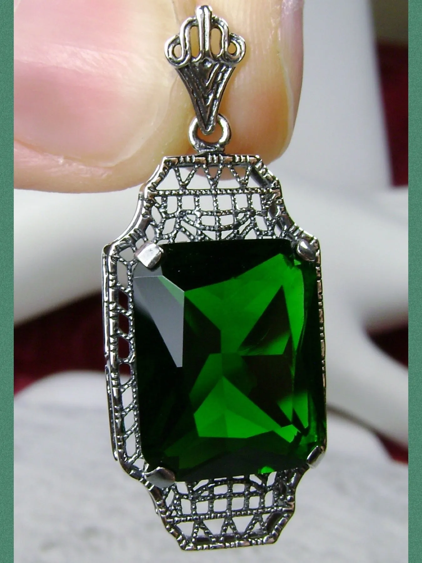 Emerald Pendant, 1930s Art Deco Jewelry #P13