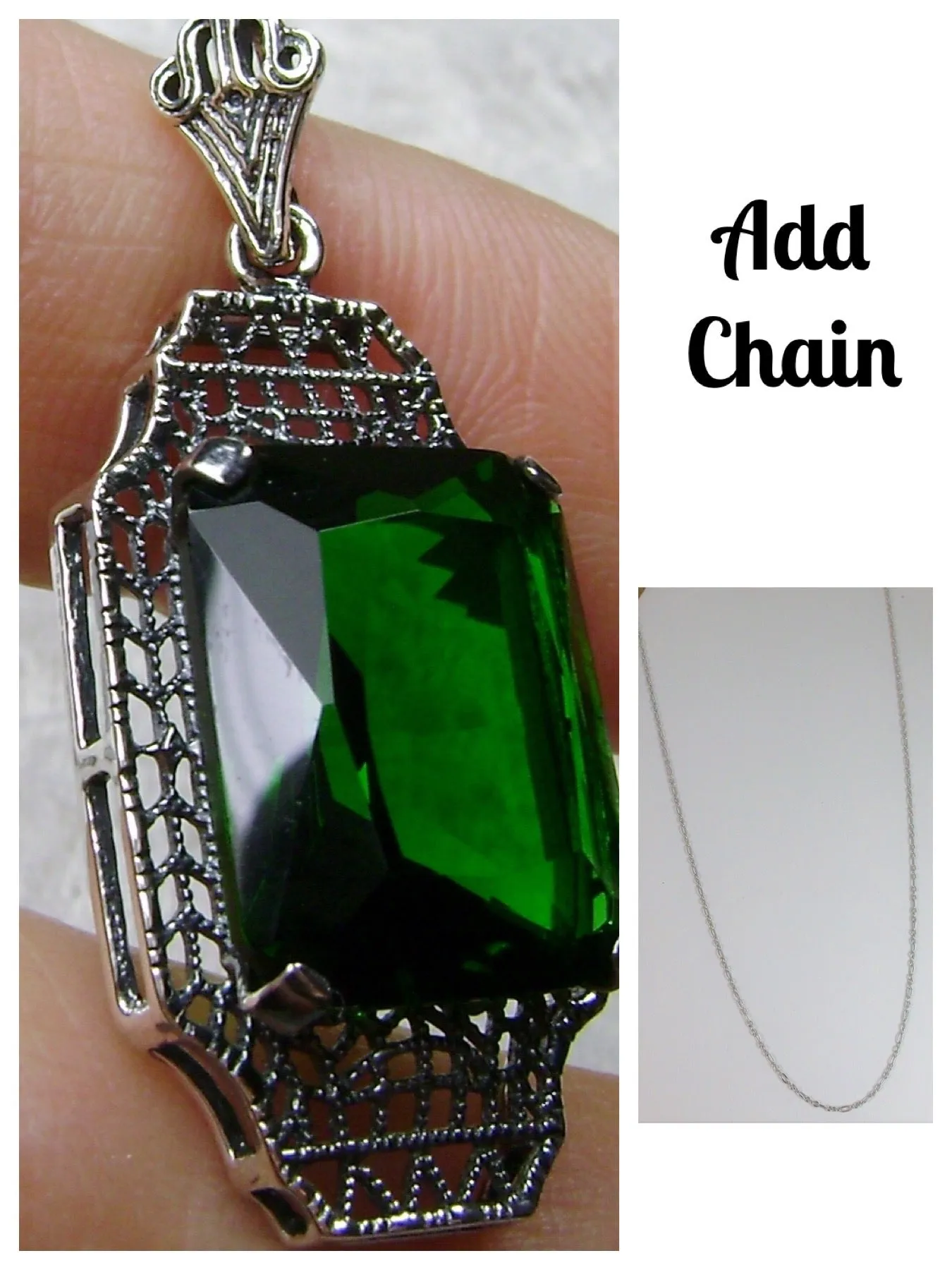Emerald Pendant, 1930s Art Deco Jewelry #P13