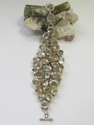 Faceted Citrine Quartz Crystal and Tourmaline Gemstones Bracelet